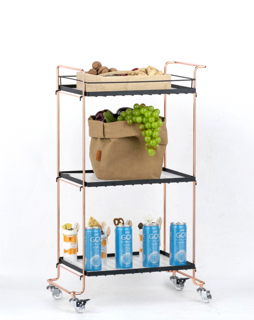 Carrito de rodillo de metal de 3 niveles, alambre de malla fácil ensamblar carrito de servicios públicos, carro de almacenamiento sobre ruedas para baño de baño