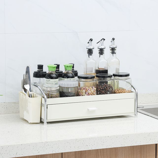 Organizador de estante de especias para gabinete Home Home Countertap Metal Rack con cajón