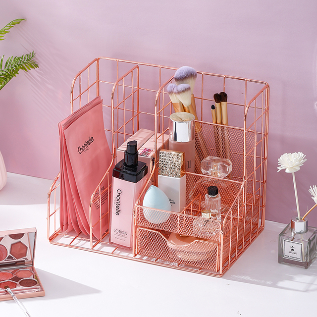 Office Desk Organizer Suptor 6 Compartimentos Mase Mesh Organizador de archivos de alambre de hierro Soporte con cajón deslizante