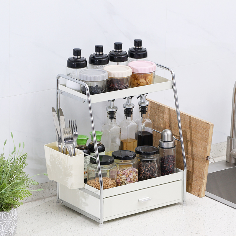Organizador de estante de especias para el gabinete Multifuncional Metal Home Home Counter Top Top Spice Rack con cajón